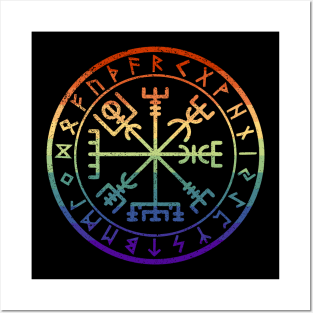 Gay Pride Nordic Runes Viking Compass Vegvisir Talisman Posters and Art